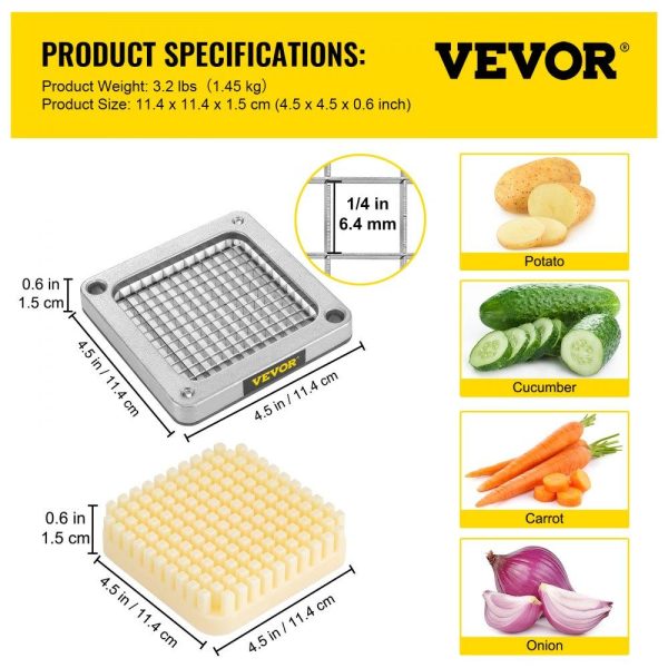 Food Preparation Equipment | Replacement Chopper Blade, 1/4 inch, 3 PCS French Fry Blade Assembly with 6 Extra Knives, Stainless Steel Dicer Parts and Push Block for Cutting Potatoes Carrots Onions Cucumbers Mushrooms Food Preparation Equipment Food Preparation Equipment