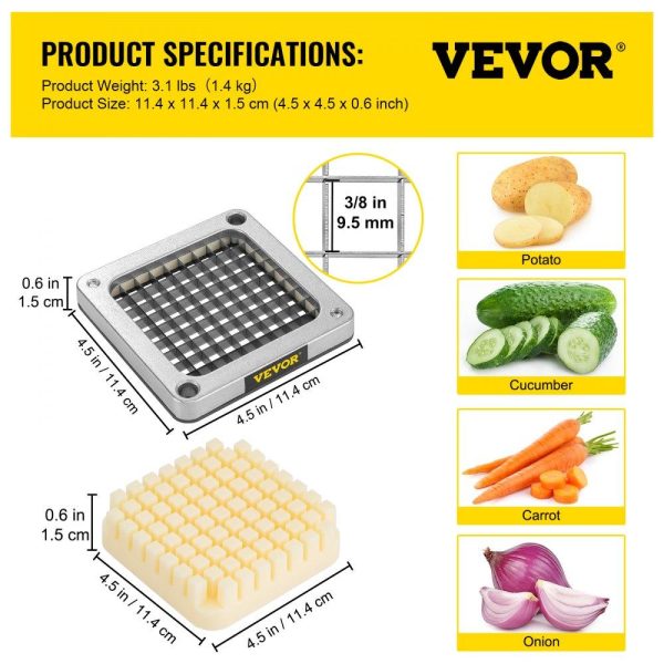 Food Preparation Equipment | Replacement Chopper Blade, 3/8 inch, 3 PCS French Fry Blade Assembly with 6 Extra Knives, Stainless Steel Dicer Parts and Push Block for Cutting Potatoes Carrots Onions Cucumbers Mushrooms Food Preparation Equipment Food Preparation Equipment