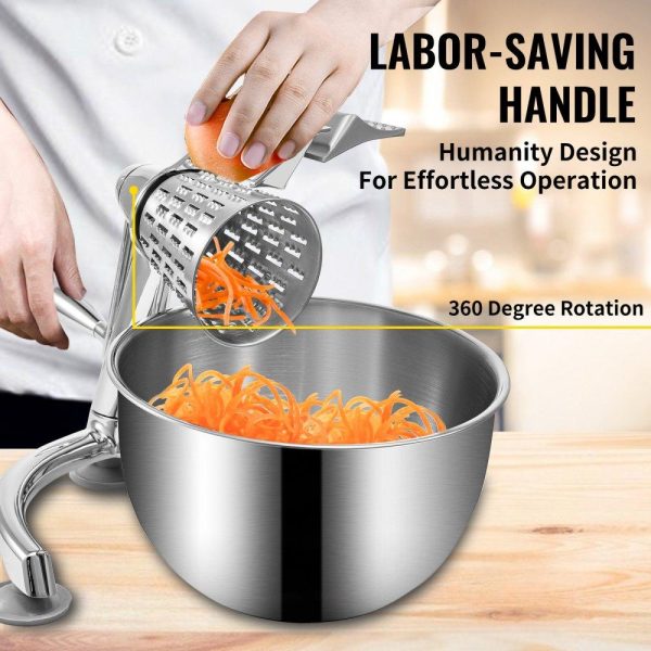 Food Preparation Equipment | Rotary Cheese Grater, Zinc Alloy Rotary Vegetable Mandoline, Manual Cheese Mandoline w/ 5 Stainless Steel Cutting Cones, Manual Vegetable Grater w/ 2.5L Bowl, Rotary Shredder w/Suction Base Food Preparation Equipment Food Preparation Equipment