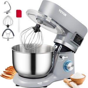 Food Preparation Equipment | Stand Mixer, 660W Electric Dough Mixer with 6 Speeds LCD Screen Timing, Tilt-Head Food Mixer with 5.8 Qt Stainless Steel Bowl, Dough Hook, Flat Beater, Whisk, Scraper, Splash-Proof Cover – Gray Food Preparation Equipment Food Preparation Equipment