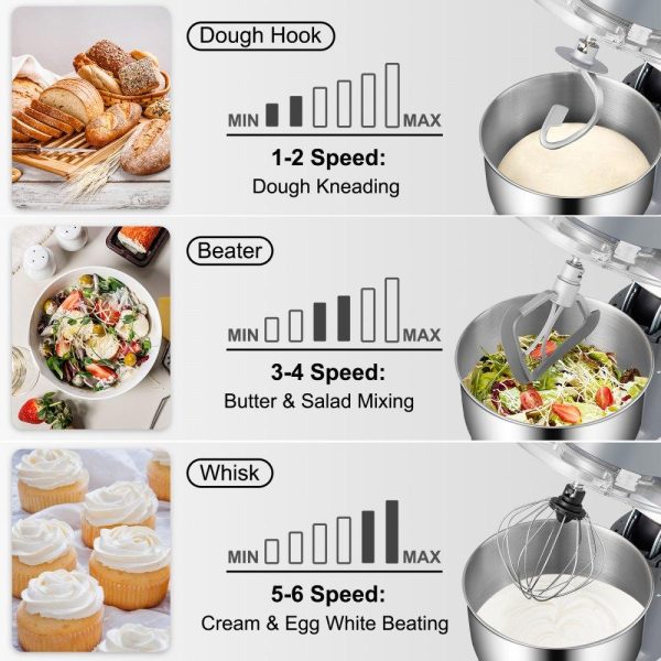 Food Preparation Equipment | Stand Mixer, 660W Electric Dough Mixer with 6 Speeds LCD Screen Timing, Tilt-Head Food Mixer with 5.8 Qt Stainless Steel Bowl, Dough Hook, Flat Beater, Whisk, Scraper, Splash-Proof Cover – Gray Food Preparation Equipment Food Preparation Equipment