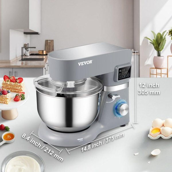 Food Preparation Equipment | Stand Mixer, 660W Electric Dough Mixer with 6 Speeds LCD Screen Timing, Tilt-Head Food Mixer with 5.8 Qt Stainless Steel Bowl, Dough Hook, Flat Beater, Whisk, Scraper, Splash-Proof Cover – Gray Food Preparation Equipment Food Preparation Equipment