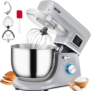 Food Preparation Equipment | Stand Mixer, 660W Electric Dough Mixer with 6 Speeds LCD Screen Timing, Tilt-Head Food Mixer with 7.4 Qt Stainless Steel Bowl, Dough Hook, Flat Beater, Whisk, Scraper, Splash-Proof Cover – Gray Food Preparation Equipment Food Preparation Equipment