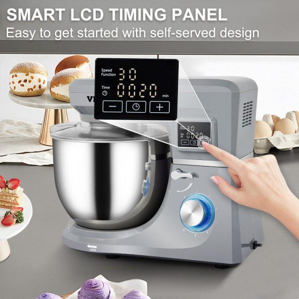 Food Preparation Equipment | Stand Mixer, 660W Electric Dough Mixer with 6 Speeds LCD Screen Timing, Tilt-Head Food Mixer with 7.4 Qt Stainless Steel Bowl, Dough Hook, Flat Beater, Whisk, Scraper, Splash-Proof Cover – Gray Food Preparation Equipment Food Preparation Equipment