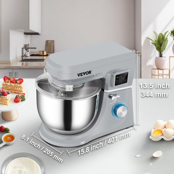 Food Preparation Equipment | Stand Mixer, 660W Electric Dough Mixer with 6 Speeds LCD Screen Timing, Tilt-Head Food Mixer with 7.4 Qt Stainless Steel Bowl, Dough Hook, Flat Beater, Whisk, Scraper, Splash-Proof Cover – Gray Food Preparation Equipment Food Preparation Equipment