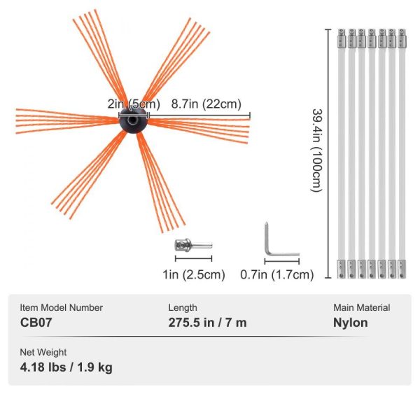Janitorial Supplies | 23 Feet Chimney Sweep Kit, w/ 7 Reinforced Nylon Flexible Rods, Ergonomic Chimney Cleaning Brush, 360-Degree Brush Chimney Cleaner, Rich Accessories for Fireplace Flue Home Use Fits most Pipes Janitorial Supplies Janitorial Supplies
