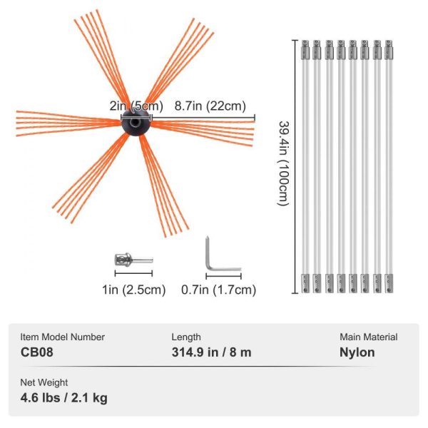 Janitorial Supplies | 26 Feet Chimney Sweep Kit, w/ 8Reinforced Nylon Flexible Rods, Ergonomic Chimney Cleaning Brush, 360-Degree Brush Chimney Cleaner, Rich Accessories for Fireplace Flue Home Use Fits most Pipes Restaurant & Food Service Janitorial Supplies