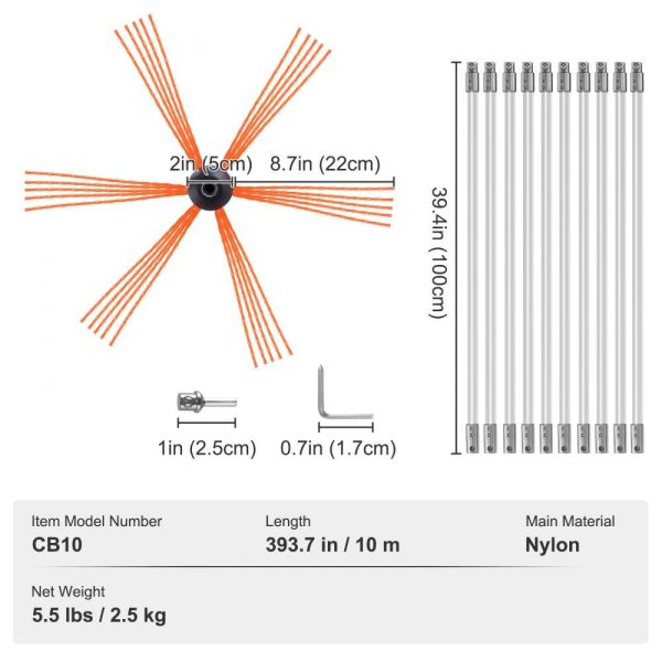 Janitorial Supplies | 33 Feet Chimney Sweep Kit, w/ 10 Reinforced Nylon Flexible Rods, Ergonomic Chimney Cleaning Brush, 360-Degree Brush Chimney Cleaner, Rich Accessories for Fireplace Flue Home Use Fits most Pipes Janitorial Supplies Janitorial Supplies