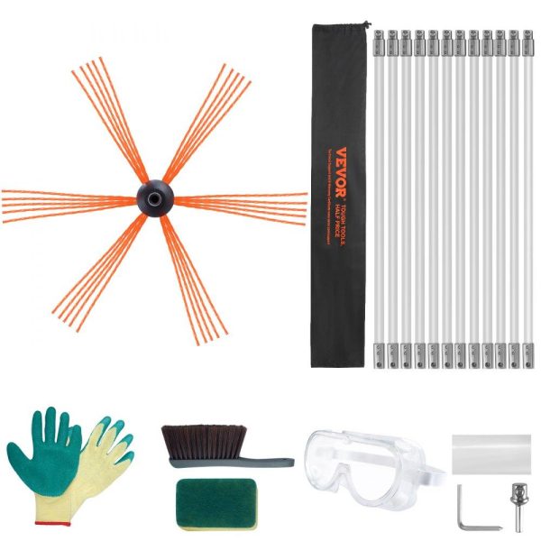 Janitorial Supplies | 39 Feet Chimney Sweep Kit, w/ 12 Reinforced Nylon Flexible Rods, Ergonomic Chimney Cleaning Brush, 360-Degree Brush Chimney Cleaner, Rich Accessories for Fireplace Flue Home Use Fits most Pipes Janitorial Supplies Janitorial Supplies