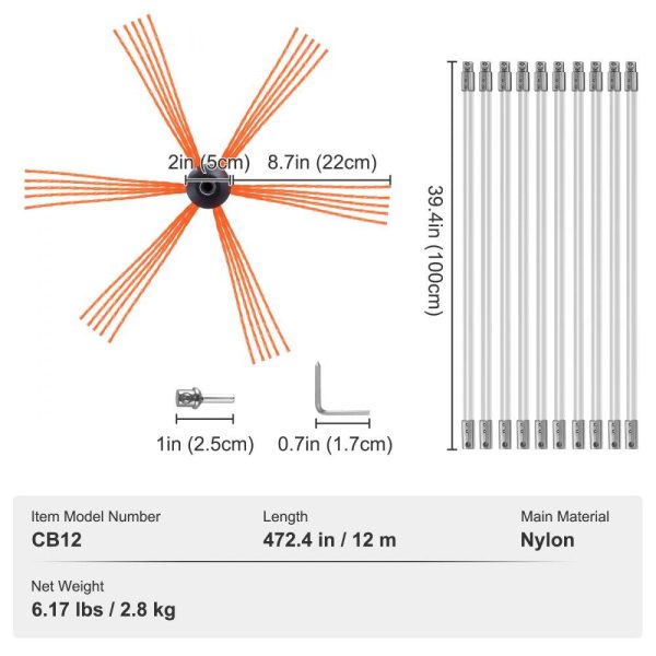 Janitorial Supplies | 39 Feet Chimney Sweep Kit, w/ 12 Reinforced Nylon Flexible Rods, Ergonomic Chimney Cleaning Brush, 360-Degree Brush Chimney Cleaner, Rich Accessories for Fireplace Flue Home Use Fits most Pipes Janitorial Supplies Janitorial Supplies
