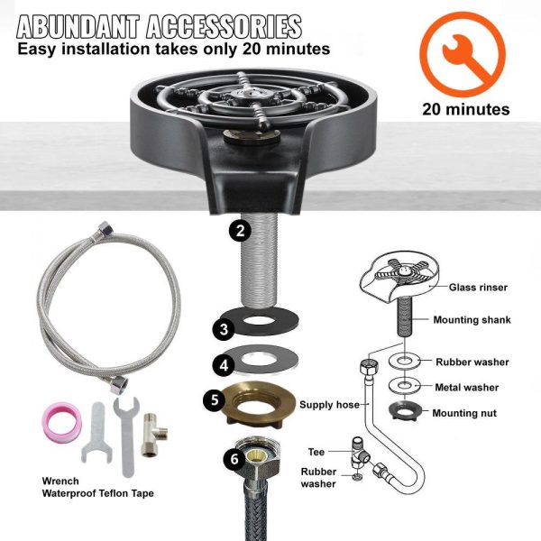 Janitorial Supplies | Glass Rinser, 10 Powerful Spraying Jets 360° Rotating Cup Rinser for Sink, Wearproof ABS Kitchen Sink Faucet Cup Washer & ABS Cup Holder for Baby Bottle, Glass Cup, Wine Glass (Black Base) Black Janitorial Supplies Black