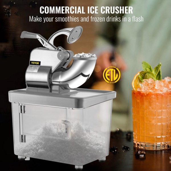 Refrigeration & Ice Equipment | 110V Commercial Ice Crusher 440LBS/H, ETL Approved 300W Electric Snow Cone Machine with Dual Blades, Stainless Steel Shaved Ice Machine with Safety On/Off Switch for Family, Restaurants, Bars Silver Refrigeration & Ice Equipment Refrigeration & Ice Equipment