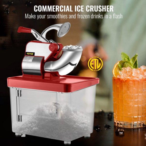 Refrigeration & Ice Equipment | 110V Commercial Ice Crusher 440LBS/H, ETL Approved 300W Electric Snow Cone Machine with Dual Blades, Stainless Steel Shaved Ice Machine with Safety On/Off Switch for Family, Restaurants, Bars Red Refrigeration & Ice Equipment Red