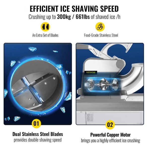 Refrigeration & Ice Equipment | 110V Commercial Ice Crusher 440LBS/H, ETL Approved 300W Electric Snow Cone Machine with Dual Blades, Stainless Steel Shaved Ice Machine with Safety On/Off Switch for Family, Restaurants, Bars Silver Refrigeration & Ice Equipment Refrigeration & Ice Equipment