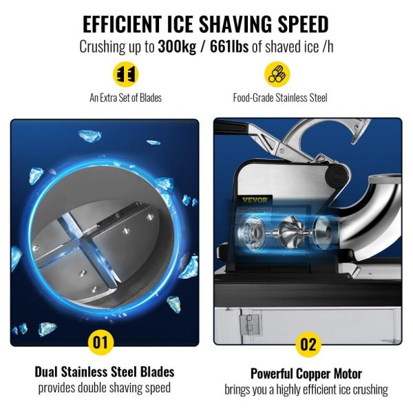 Refrigeration & Ice Equipment | 110V Commercial Ice Crusher 440LBS/H, ETL Approved 300W Electric Snow Cone Machine with Dual Blades, Stainless Steel Shaved Ice Machine with Safety On/Off Switch for Family, Restaurants, Bars Black Refrigeration & Ice Equipment Black