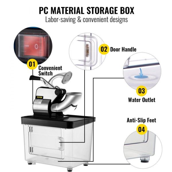 Refrigeration & Ice Equipment | 110V Commercial Ice Crusher 440LBS/H, ETL Approved 300W Electric Snow Cone Machine with Dual Blades, Stainless Steel Shaved Ice Machine with Safety On/Off Switch for Family, Restaurants, Bars Black Refrigeration & Ice Equipment Black