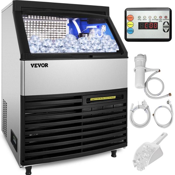 Refrigeration & Ice Equipment | 110V Commercial Ice Machine 320LBS/24H with 77LBS Bin, Clear Cube LED Panel, Stainless Steel, Air Cooling, ETL Approved, Professional Refrigeration Equipment, Include Scoop and Connection Hose Refrigeration & Ice Equipment Refrigeration & Ice Equipment