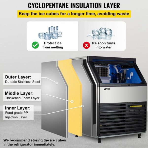 Refrigeration & Ice Equipment | 110V Commercial Ice Machine 320LBS/24H with 77LBS Bin, Clear Cube LED Panel, Stainless Steel, Air Cooling, ETL Approved, Professional Refrigeration Equipment, Include Scoop and Connection Hose Refrigeration & Ice Equipment Refrigeration & Ice Equipment