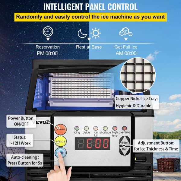 Refrigeration & Ice Equipment | 110V Commercial Ice Machine 320LBS/24H with 77LBS Bin, Clear Cube LED Panel, Stainless Steel, Air Cooling, ETL Approved, Professional Refrigeration Equipment, Include Scoop and Connection Hose Refrigeration & Ice Equipment Refrigeration & Ice Equipment