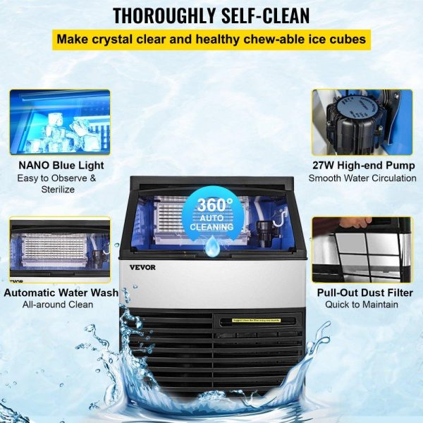 Refrigeration & Ice Equipment | 110V Commercial Ice Machine 320LBS/24H with 77LBS Bin, Clear Cube LED Panel, Stainless Steel, Air Cooling, ETL Approved, Professional Refrigeration Equipment, Include Scoop and Connection Hose Refrigeration & Ice Equipment Refrigeration & Ice Equipment