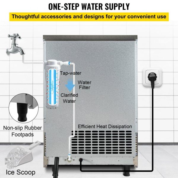 Refrigeration & Ice Equipment | 110V Commercial Ice Machine 320LBS/24H with 77LBS Bin, Clear Cube LED Panel, Stainless Steel, Air Cooling, ETL Approved, Professional Refrigeration Equipment, Include Scoop and Connection Hose Refrigeration & Ice Equipment Refrigeration & Ice Equipment