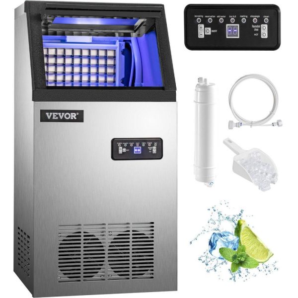 Refrigeration & Ice Equipment | 110V Commercial Ice Maker 120LBS/24H with 22LBs Storage Ice Maker Machine Stainless Steel Portable Automatic Ice Machine with Scoop and Connection Hoses Perfect for Restaurants Bars Cafe Refrigeration & Ice Equipment Refrigeration & Ice Equipment