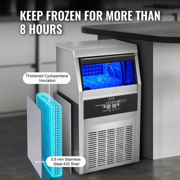 Refrigeration & Ice Equipment | 110V Commercial Ice Maker 80-90LBS/24H with 33LBS Bin, Full Heavy Duty Stainless Steel Construction, Automatic Operation, Clear Cube for Home Bar, Include Water Filter, Scoop, Connection Hose Refrigeration & Ice Equipment Refrigeration & Ice Equipment