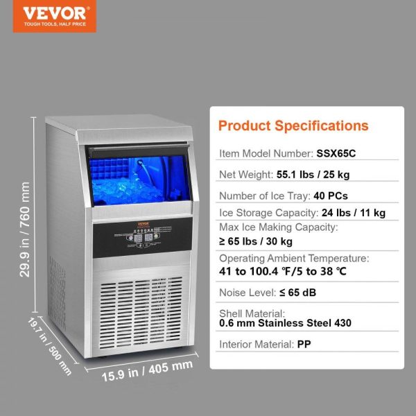 Refrigeration & Ice Equipment | 110V Commercial Ice Maker 80-90LBS/24H with 33LBS Bin, Full Heavy Duty Stainless Steel Construction, Automatic Operation, Clear Cube for Home Bar, Include Water Filter, Scoop, Connection Hose Refrigeration & Ice Equipment Refrigeration & Ice Equipment