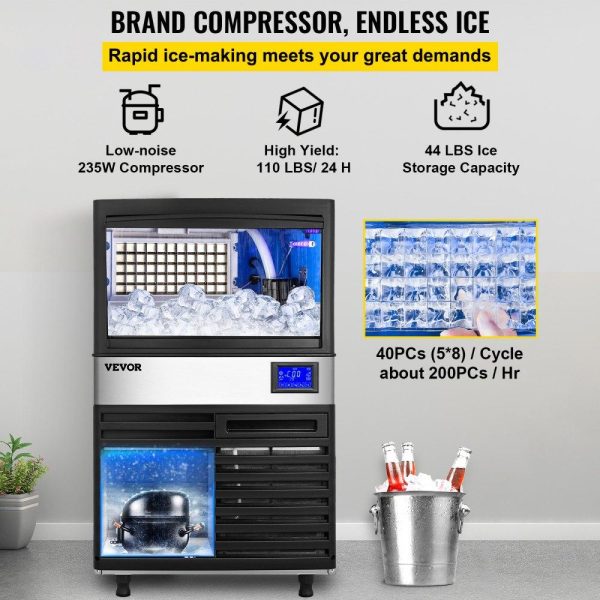 Refrigeration & Ice Equipment | 110V Commercial ice Maker Machine 110LBS/24H with 39LBS Bin and Electric Water Drain Pump, Stainless Steel Ice Machine, Auto Operation, Include Water Filter 2 Scoops and Connection Hose Refrigeration & Ice Equipment Refrigeration & Ice Equipment