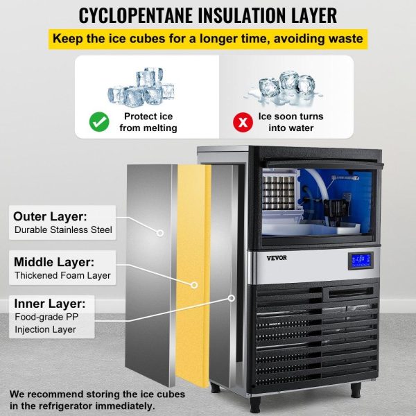 Refrigeration & Ice Equipment | 110V Commercial ice Maker Machine 110LBS/24H with 39LBS Bin and Electric Water Drain Pump, Stainless Steel Ice Machine, Auto Operation, Include Water Filter 2 Scoops and Connection Hose Refrigeration & Ice Equipment Refrigeration & Ice Equipment