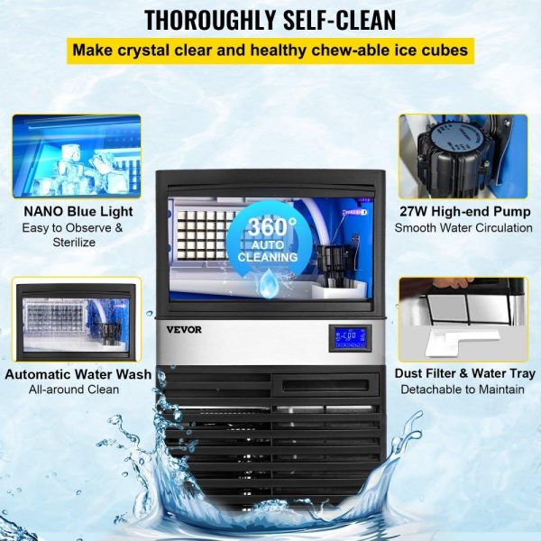 Refrigeration & Ice Equipment | 110V Commercial ice Maker Machine 110LBS/24H with 39LBS Bin and Electric Water Drain Pump, Stainless Steel Ice Machine, Auto Operation, Include Water Filter 2 Scoops and Connection Hose Refrigeration & Ice Equipment Refrigeration & Ice Equipment