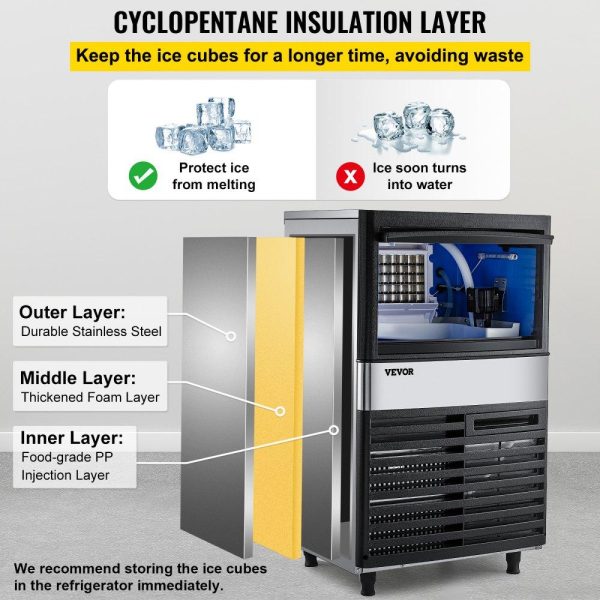 Refrigeration & Ice Equipment | 110V Commercial Ice Maker Machine 110LBS/24H with 39LBS Bin, LED Panel, Stainless Steel, Auto Clean, Include Water Filter, Scoop, Connection Hose, Professional Refrigeration Equipment Refrigeration & Ice Equipment Refrigeration & Ice Equipment