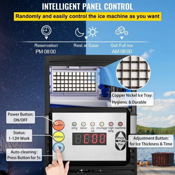 Refrigeration & Ice Equipment | 110V Commercial Ice Maker Machine 110LBS/24H with 39LBS Bin, LED Panel, Stainless Steel, Auto Clean, Include Water Filter, Scoop, Connection Hose, Professional Refrigeration Equipment Refrigeration & Ice Equipment Refrigeration & Ice Equipment