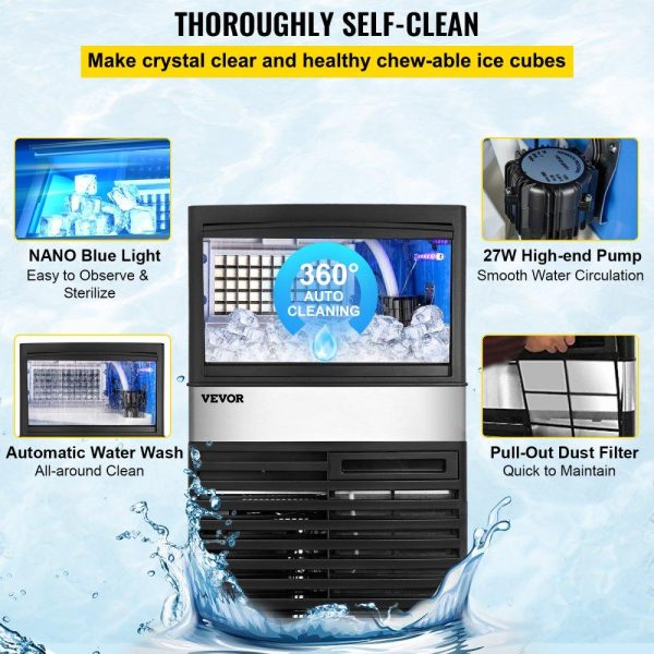 Refrigeration & Ice Equipment | 110V Commercial Ice Maker Machine 110LBS/24H with 39LBS Bin, LED Panel, Stainless Steel, Auto Clean, Include Water Filter, Scoop, Connection Hose, Professional Refrigeration Equipment Refrigeration & Ice Equipment Refrigeration & Ice Equipment