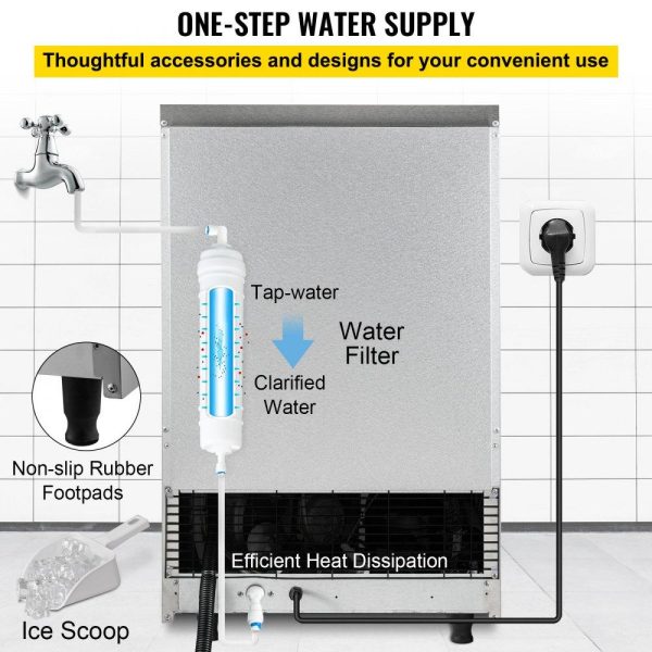 Refrigeration & Ice Equipment | 110V Commercial Ice Maker Machine 110LBS/24H with 39LBS Bin, LED Panel, Stainless Steel, Auto Clean, Include Water Filter, Scoop, Connection Hose, Professional Refrigeration Equipment Refrigeration & Ice Equipment Refrigeration & Ice Equipment