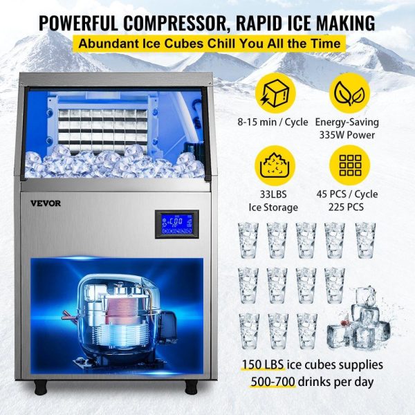 Refrigeration & Ice Equipment | 110V Commercial Ice Maker Machine 120-130LBS/24H 33LBS Storage Commercial Ice Machine Fully Upgrade Under Counter Ice Machine for Home Bar, Water Drain Pump/Water Filter/Scoops Included Refrigeration & Ice Equipment Refrigeration & Ice Equipment