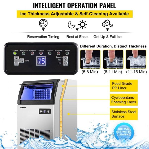 Refrigeration & Ice Equipment | 110V Commercial Ice Maker Machine 155LBS/24H, 530W Stainless Steel Ice Machine with 33LBS Storage Capacity, 72 Ice Cubes Ready in 11-15Mins, Includes Water Filter and Connection Hose Refrigeration & Ice Equipment Refrigeration & Ice Equipment