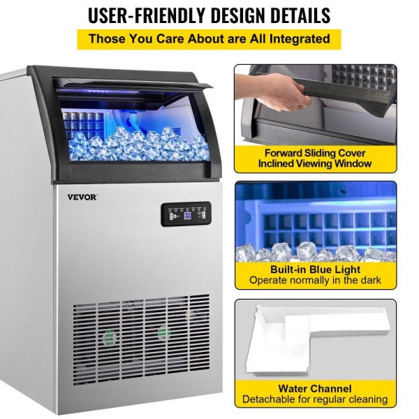 Refrigeration & Ice Equipment | 110V Commercial Ice Maker Machine 155LBS/24H, 530W Stainless Steel Ice Machine with 33LBS Storage Capacity, 72 Ice Cubes Ready in 11-15Mins, Includes Water Filter and Connection Hose Refrigeration & Ice Equipment Refrigeration & Ice Equipment