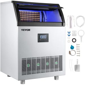 Refrigeration & Ice Equipment | 110V Commercial Ice Maker Machine 200LBS/24H, 710W Stainless Steel Ice Machine with 55LBS Storage Capacity, 90 Ice Cubes Ready in 11-15Mins, Includes Water Filter and Connection Hose Refrigeration & Ice Equipment Refrigeration & Ice Equipment