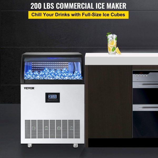 Refrigeration & Ice Equipment | 110V Commercial Ice Maker Machine 200LBS/24H, 710W Stainless Steel Ice Machine with 55LBS Storage Capacity, 90 Ice Cubes Ready in 11-15Mins, Includes Water Filter and Connection Hose Refrigeration & Ice Equipment Refrigeration & Ice Equipment