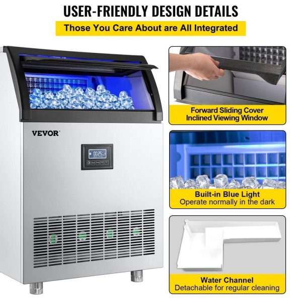 Refrigeration & Ice Equipment | 110V Commercial Ice Maker Machine 200LBS/24H, 710W Stainless Steel Ice Machine with 55LBS Storage Capacity, 90 Ice Cubes Ready in 11-15Mins, Includes Water Filter and Connection Hose Refrigeration & Ice Equipment Refrigeration & Ice Equipment