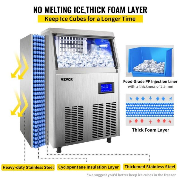 Refrigeration & Ice Equipment | 110V Commercial ice Maker Machine 90-100LBS/24H Stainless Steel Under Counter Ice Machine with 33LBS Bin for Home Bar, Electric Water Drain Pump,Water Filter,Scoops,Connection Hose Included Refrigeration & Ice Equipment Refrigeration & Ice Equipment