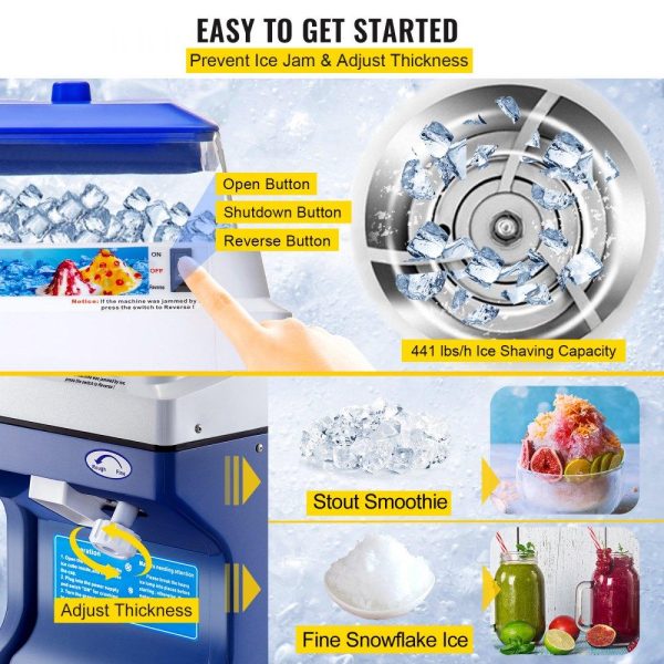 Refrigeration & Ice Equipment | 110V Commercial Ice Shaver Crusher 441LBS/H with 11LBS Hopper, 300W Tabletop Electric Snow Cone Maker 320 RPM Rotate Speed Perfect For Parties Events Snack Bar Refrigeration & Ice Equipment Refrigeration & Ice Equipment