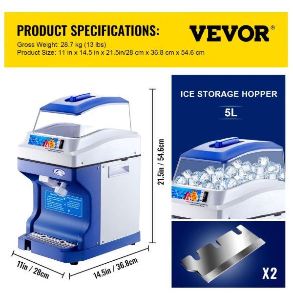 Refrigeration & Ice Equipment | 110V Commercial Ice Shaver Crusher 441LBS/H with 11LBS Hopper, 300W Tabletop Electric Snow Cone Maker 320 RPM Rotate Speed Perfect For Parties Events Snack Bar Refrigeration & Ice Equipment Refrigeration & Ice Equipment