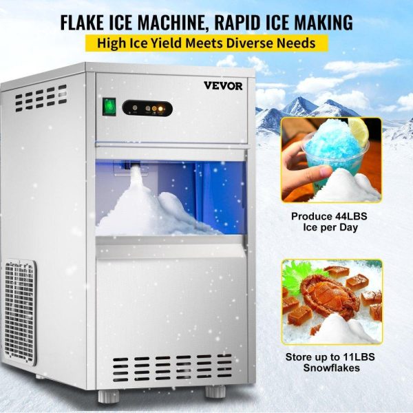 Refrigeration & Ice Equipment | 110V Commercial Snowflake Ice Maker 44LBS/24H, ETL Approved Food Grade Stainless Steel Flake Ice Machine Freestanding Flake Ice Maker for Seafood Restaurant, Water Filter and Spoon Included Refrigeration & Ice Equipment Refrigeration & Ice Equipment