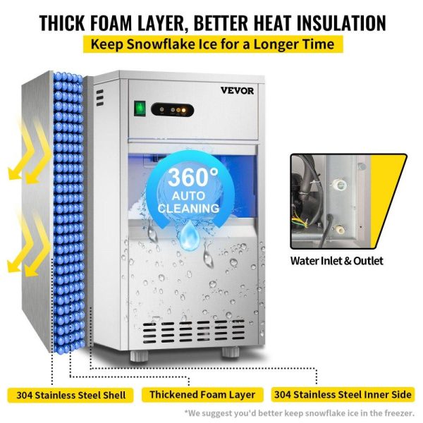 Refrigeration & Ice Equipment | 110V Commercial Snowflake Ice Maker 44LBS/24H, ETL Approved Food Grade Stainless Steel Flake Ice Machine Freestanding Flake Ice Maker for Seafood Restaurant, Water Filter and Spoon Included Refrigeration & Ice Equipment Refrigeration & Ice Equipment