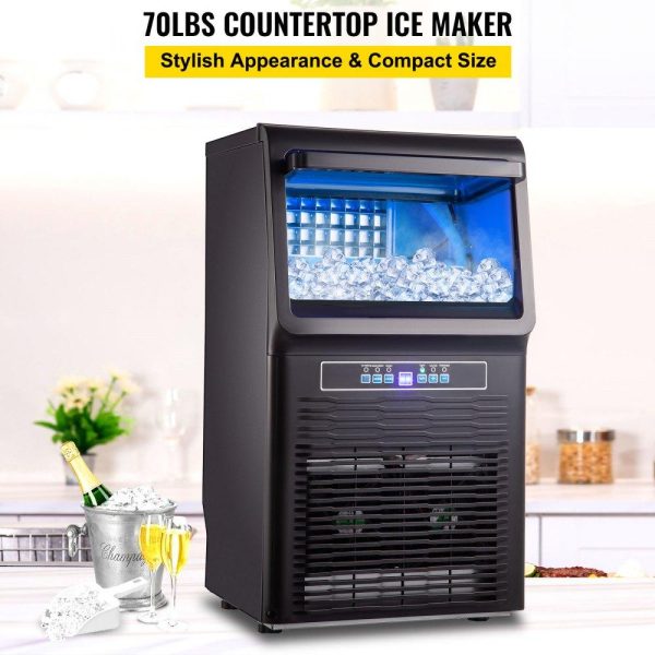 Refrigeration & Ice Equipment | 110V Countertop Ice Maker 70LB/24H, 350W Automatic Portable Ice Machine with 11LB Storage, 36Pcs per Tray, Auto Operation, Blue Light, Include Water Filter, Drain Pipe, Scoop Refrigeration & Ice Equipment Refrigeration & Ice Equipment