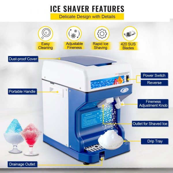 Refrigeration & Ice Equipment | 110V Electric Shaved Ice Machine 250W Snow Cone Maker Tabletop w/Adjustable Ice Texture, Ice Shaving Machine 265LBs/hr for Home and Commerical Use Refrigeration & Ice Equipment Refrigeration & Ice Equipment