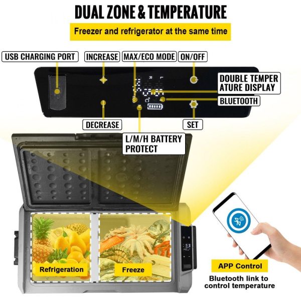 Refrigeration & Ice Equipment | 12 Volt Refrigerator, 38 Qt Dual Zone Car Fridge Freezer w/App Control & Wheels 12/24V DC & 110-240V AC Electric Compressor Cooler for Truck Vehicle RV Boat Outdoor & Home Use Refrigeration & Ice Equipment Refrigeration & Ice Equipment