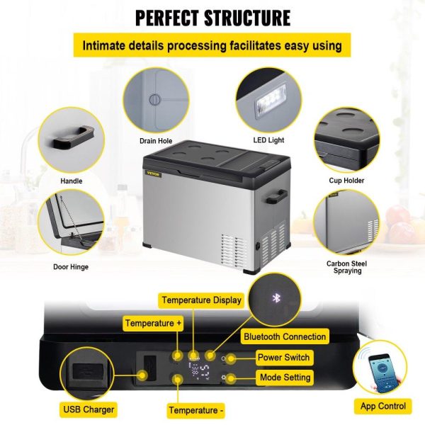 Refrigeration & Ice Equipment | 12 Volt Refrigerator, Portable Refrigerator (-4℉~68℉) With APP Control Car Compressor Fridge Cooler 12V/24V DC and 110-220V AC For Camping, Road Trip, Boat, Skincare, Outdoor and Home (42 Quart) Refrigeration & Ice Equipment Refrigeration & Ice Equipment